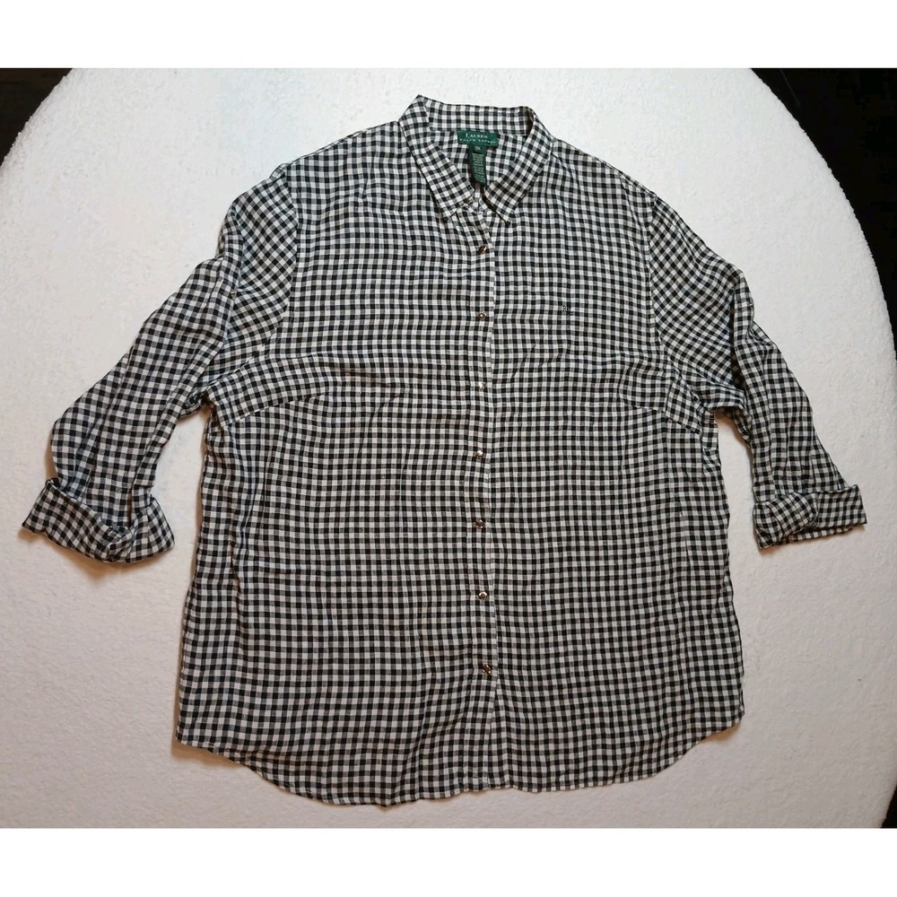 Lauren Ralph Lauren gingham linen snap button down shirt 3X XXXL